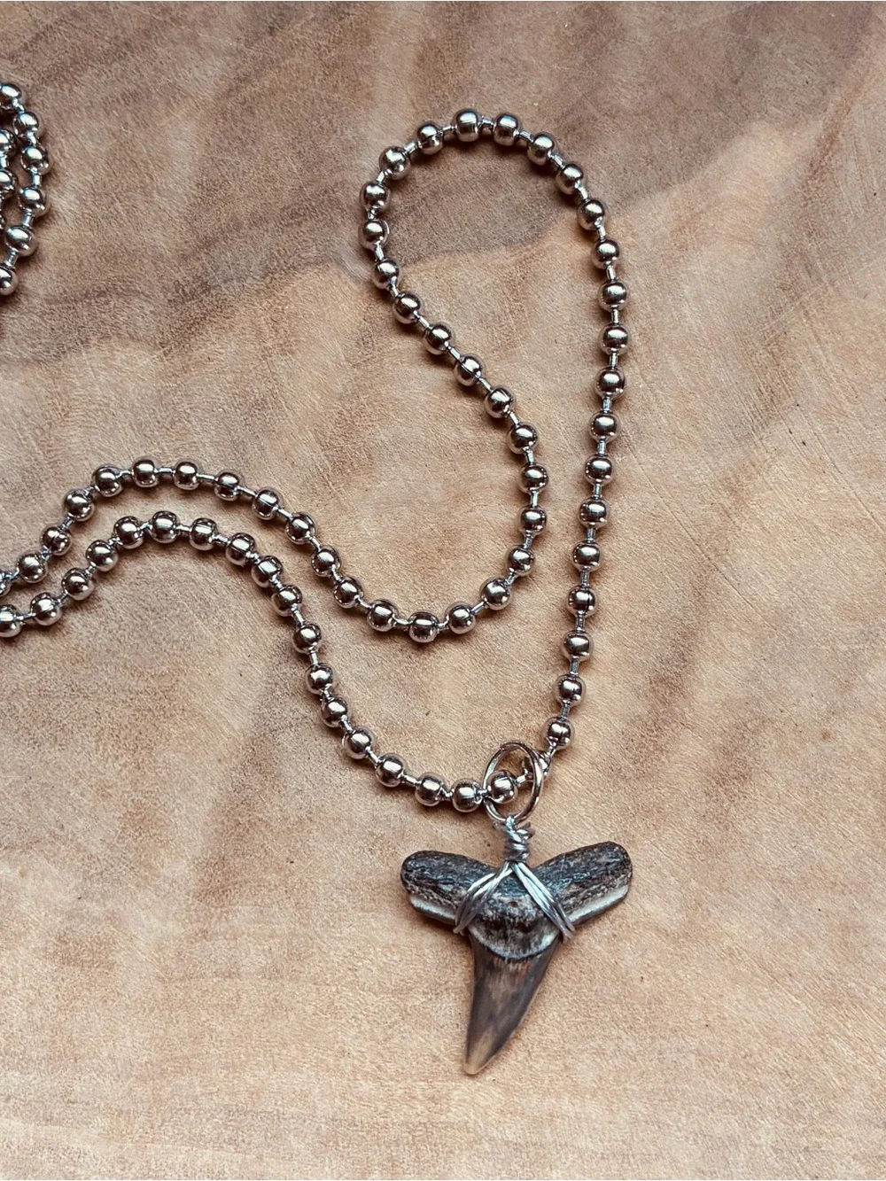 Authentic Bull Shark Tooth Necklace Teeth Wire Wrapped Ball Chain Pendant Surfer